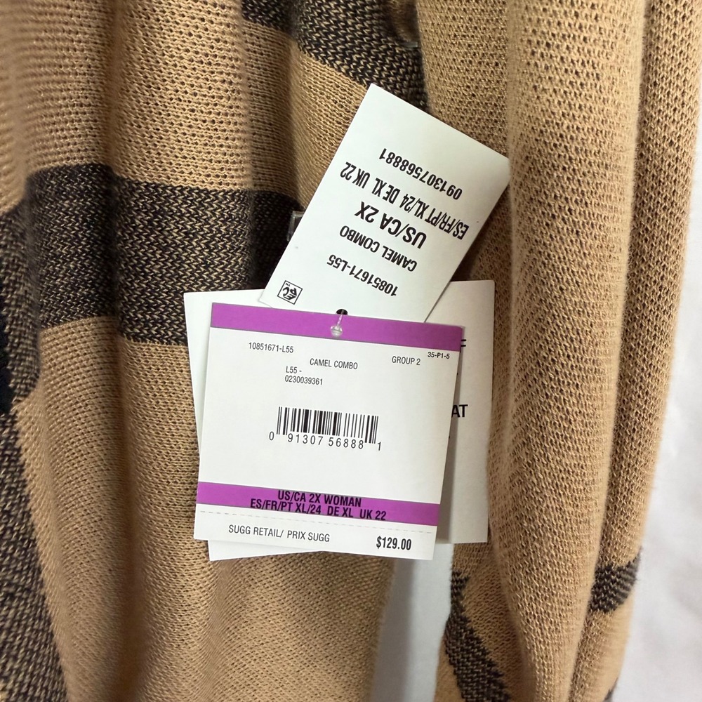 Kasper Women's Plus‎ Size 2X Camel Plaid Open Front Long Cardigan Sweater NWT - Picture 8 of 9